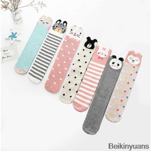 Baby girl socks cartoon han edition children heaps socks half cylinder boy knee-high socks kids knee above cat print cotton sock
