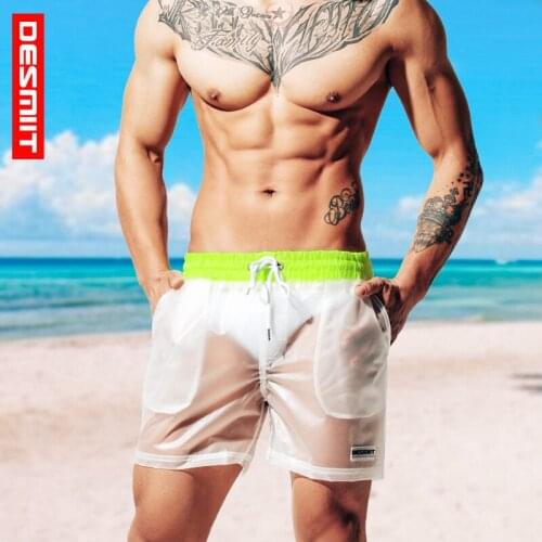 2021 New Men Swimwear Sexy Summer Swimsuit Short Transparent Bathing Suit Color Matching Beach Wear Pants Trend Sport Homme Swim