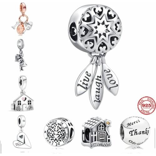 New 925 Silver Accessories Sweet Home I Love You Pendant Fit Pandora Original Bracelet Charms Beads For Women DIY Jewelry