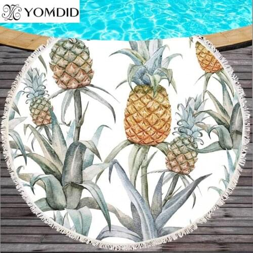 Pineapple Pattern Beach Towel Round Towels Tassel Tapestry Soft Yoga Mat Polyester Fabric Printed Blanket Large Bath Towel 150cm