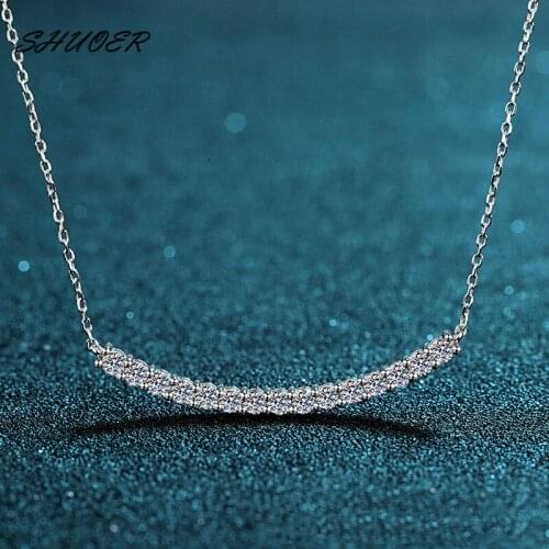 Classic 925 Sterling Silver Brilliant Cut 1 Carat Pass Diamond Tester D Color Moissanite Smiley Face Pendant Clavicle Necklace