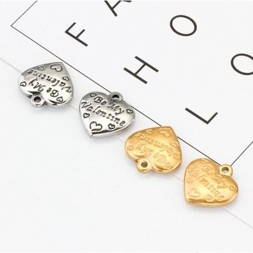 5Pcs/lot Stainless Steel Love Heart Shape Pendant Charms Fit Hip-hop Necklace Bracelet Lettering DIY Fashion Jewelry Making Gift