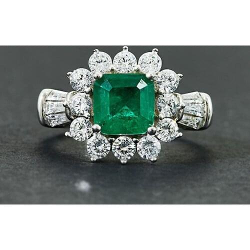 Luxury 100% 925 Sterling Silver Ring Fashion Emerald diamond Rings for Women Diamond Gemstone Fine Jewelry Party Wholesale