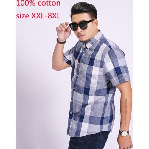 New Arrival Men Short Sleeve Shirts Loose Yarn Dyed Extremely Super Large Casual Shirts Plaid Plus Size 2XL3XL4XL5XL 6XL 7XL 8XL