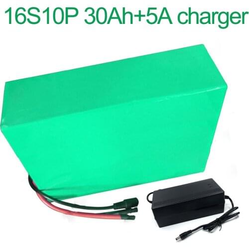 With 5A charger 60V 30Ah 16S10P 18650 Li-ion Battery electric two Three wheeled motorcycle bicycle ebike 310*190*70mm