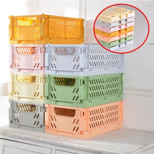 Folding Storage Basket Desk Organizer For Cosmetics Bathroom Plastic Hollow Storage Boxes Container Kitchen Organizer Basket