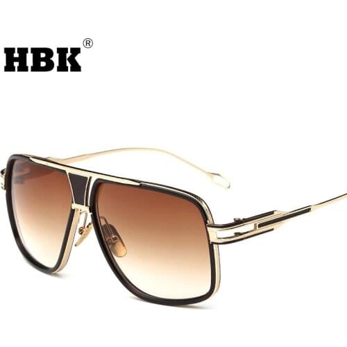 HBK 2021 New Square Sunglasses Men Brand Designer Sun Glasses Driving Oculos De Sol Vintage Big Gold Frame Male Eyewear UV400