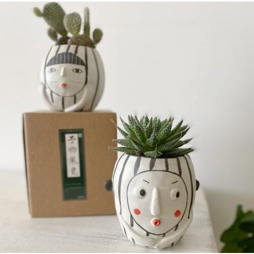 Modern minimalist art funny flower pot cute handmade ceramic cactus succulents potted home balcony decoration accessories