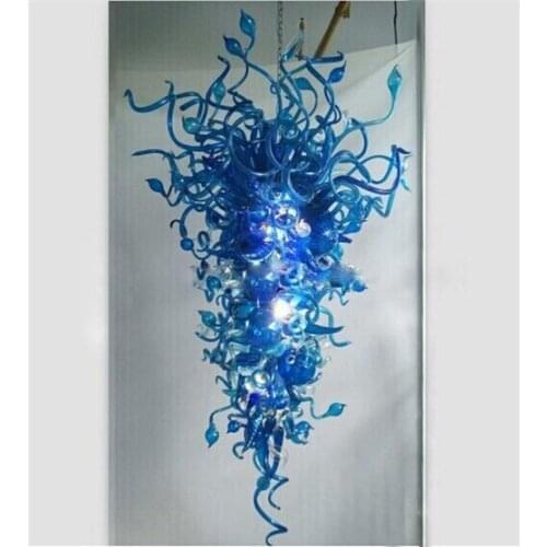 Contemporary Type Glass Material Hand Blown Glass Blue and Large Chandelier