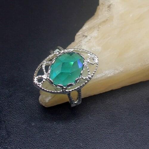 Gemstonefactory Jewelry Big Promotion Single Unique 925 Silver Faceted Shiny Green Topaz Women Men Gifts Rings 8.5# 20213124