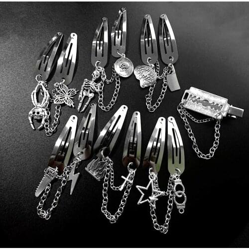Ins Punk Gothic Y2K Retro Hair Clips For Girls Dark Spider Butterfly Skull Fashion Metal Chain Alt Emo Hairpin Accessories 2021