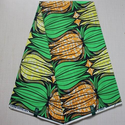 Green Background Polyester Fabric High Quality African Real Wax Prints Dress Cloth Sewing Material Sewing Accessories F