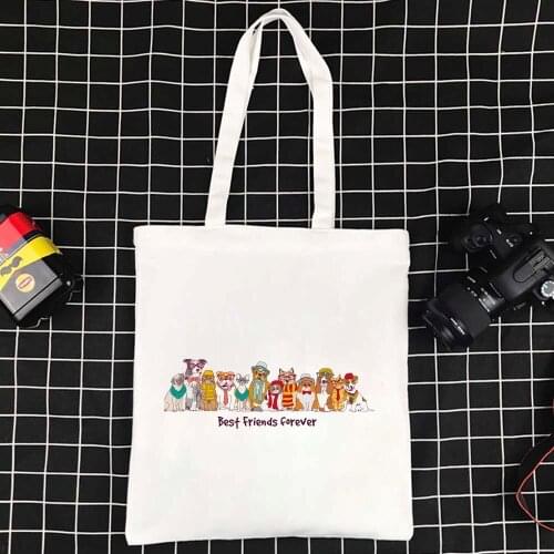 Women Folding Bag Reusable Shopping Bag Cute Dog Series Shopper Bag High Quality Eco-friendly Shoulder Bag High Capacity Handbag