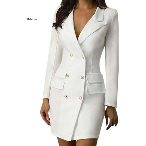 Women Jackets Casual Solid Female Elegant Double Breasted Long Jackets Ladies Button Dress Streetwear Plus Size 5Xl