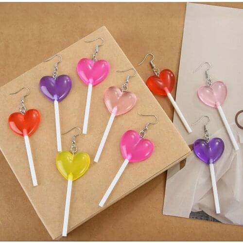 New Love Heart Lollipop Drop Earrings For Women Girl Resin Sweet Candy Color Dangle Earrings Fashion Jewelry Gifts