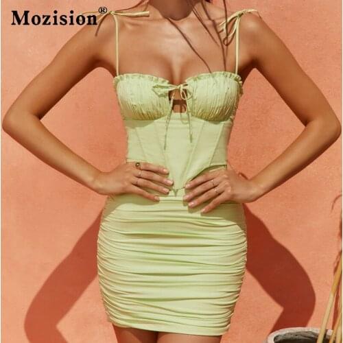 Mozision Spaghetti Strap Backless Sexy Mini Dress For Women Summer Elegant Bodycon Dresses Female Beach Party Club Vestidos
