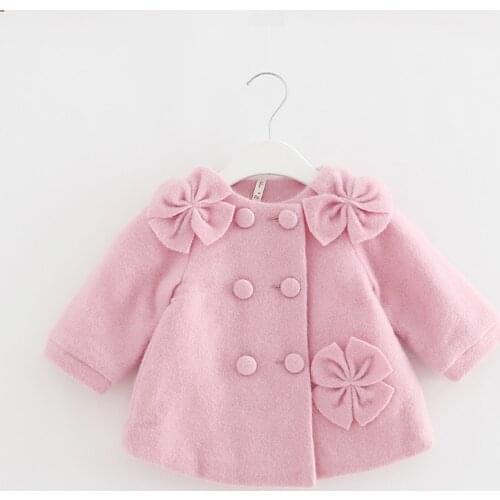 Winter Baby Girls Woolen Thicken Jacket Princess Christmas New Year A-line Children Kids Outerwear Coats with 3 Flowers 0-2Y