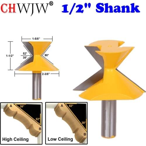 1PC 1/2" Shank 52 Degree X 38 Degree Crown Molding Miter Router Bit -CHWJW 16143