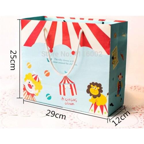 100pcs paper bag with handle Circus handbags gift bags christmas Fashionable Kids Desserts cake home party birthday