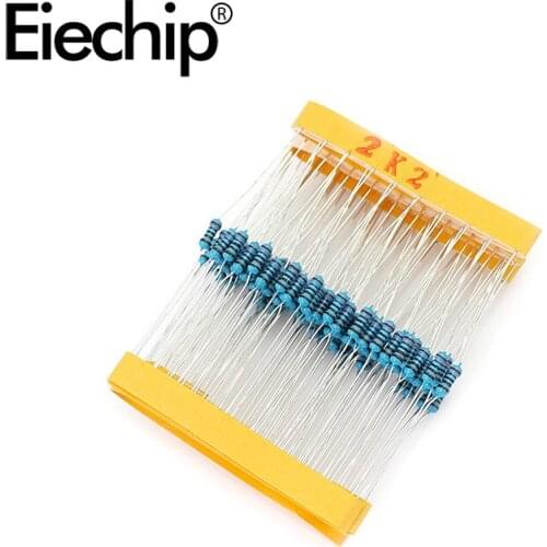 100pcs/lot 1/4W 1% Metal film resistor 0.25W resistance 2.2K ohm Throught Hole