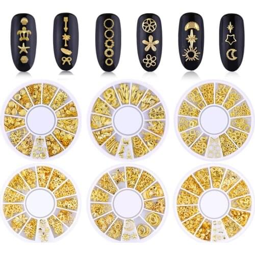 12 Rivet Nail Nets Decoration Nail Art Metal Studs Mix Style Stars Moon Gold Manicure Designer Charms Jewelry 3D Accessories#SY1