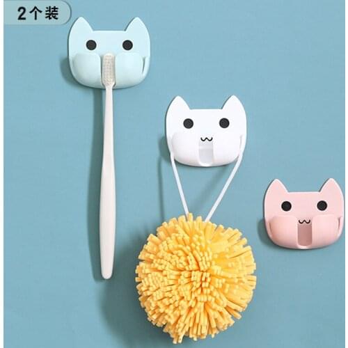 2 Cartoon Socket Plug Storage Hook Punching-free Stick Hook Kitchen Hook Toothbrush Holder Razor Rack Bathroom Tools