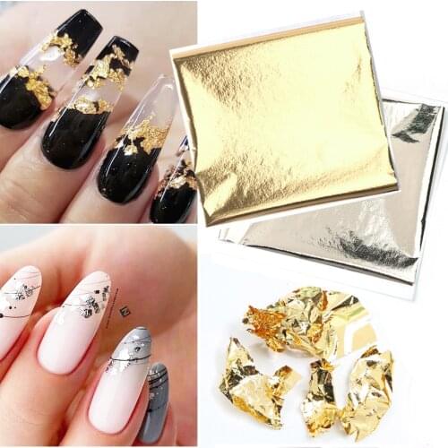 5pcs Aluminum Leaf Flakes Nail Art Foils Gold Silver Gorgeous Glitter Stickers For Nails Gel Polish Decoration Manicure LE1545-1
