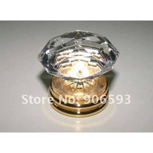 50PCS/LOT FREE SHIPPING 35MM CLEAR CRYSTAL KNOBS ON GOLD BRASS BASE