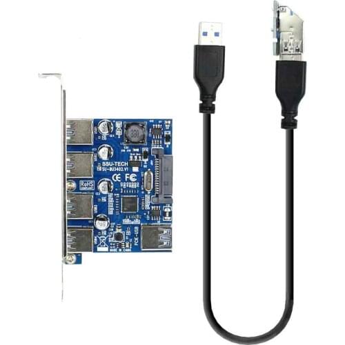 XT-XINTE PCIE TO 4 Port USB 3.0 PCI-e Adapter PCI Express USB 3.0 4 port HUB Adapter 5Gbps USB3.0 Cable Riser Card SATA Connect