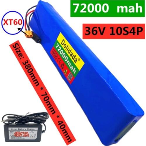 36V 10S4P 72Ah600W High power 72Ah capacity 18650 lithium battery pack ebike electric car bicycle motor scooter 20A BMS+charger