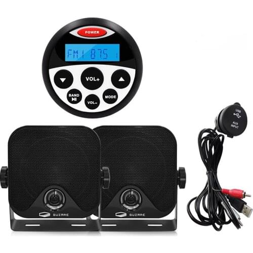 Marine Waterproof Radio Audio Stereo Bluetooth Receiver FM AM Car MP3 Player+USB Boat Audio Cable+1 Pair 4 inch Marine Speakers