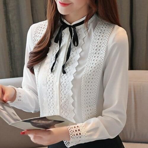 Blusas Mujer De Moda 2021 White Blouse Women Tops Long Sleeve Hollow Chiffon Blouse Women Shirts Womens Tops And Blouses C253