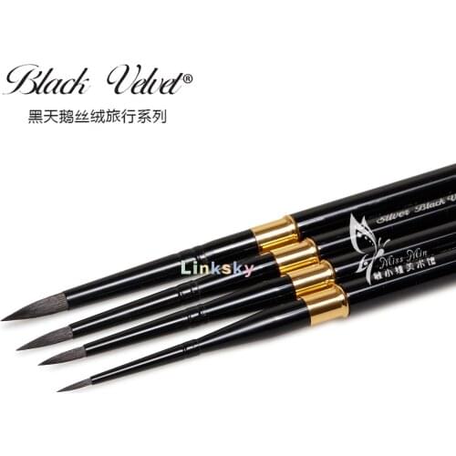 Black Velvet Silver Brush Limited 3100ST Voyage Travel Round Paint Brush for Watercolor, Detail and Line Brush, Short Handle
