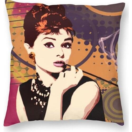 Movie Star Audrey Hepburn Throw Pillow Cover Decoration Square British Actress Cushion Cover 45x45cm Pillowcover for Sofa