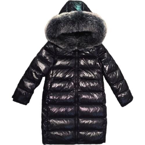 Baby boys girls winter white duck down jackets warm thicken kids fur collar hooded warm long outerwear