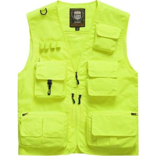 Mens Pockets Hiking Fishing Vest Quick-dry Advertising Camping Photography Functional Vests Outdoor Tactical Waistcoat S-7XL