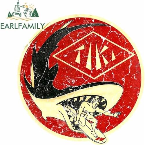 EARLFAMILY 13cm x 12.5cm for Tiki Shark Surfing Car Stickers Windshield Trunk Decal Cartoon Motorcycle Scratch-Proof Decoration