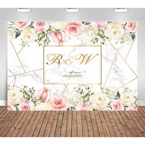 Photography Background Pink and Gold Marble Wall Flowers Party Wedding Portrait Decoration Backdrop Photo Studio Props