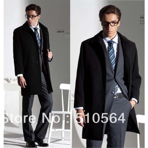 Wholesale Free shipping Custom made men cashmere warm jacket black cashmere coat