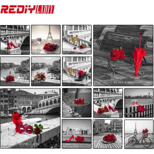 REDIY LADIY Square Diamond Panting Red Roses Paint Home Decor Rhinestones Picture 5D Diamond Embroidery Mosaic Cross-Stitch Kits