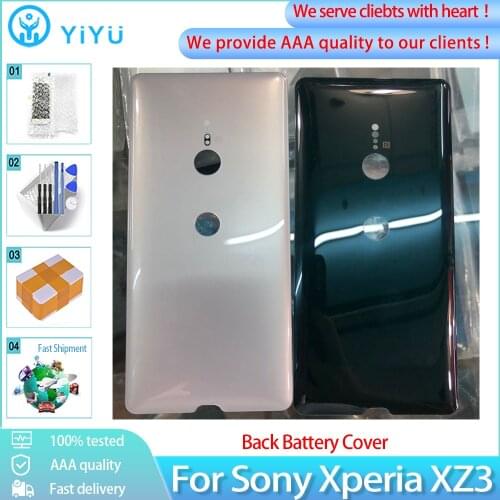 Original Glass Housing For Sony Xperia XZ3 Back Battery Cover Rear Door back case with sticker + Camera Lens Repair parts