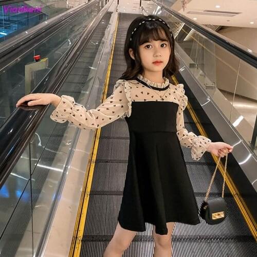 Dress Girls Patchwork Dress Girls Full Length Party Dress Kids 2021 New Hear Pattern Costume Girl 6 8 10 12 14 Year