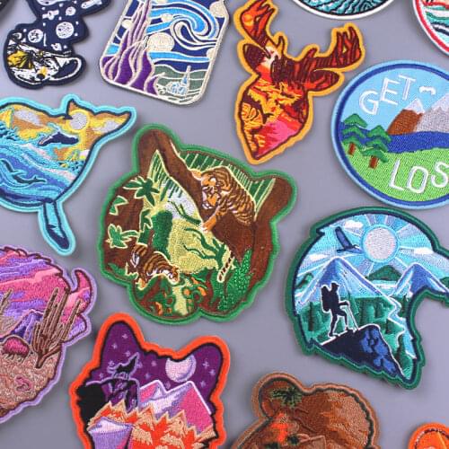 Adventure Travel Patch Mountain Embroidered Patches For Clothing Thermoadhesive Patches Iron On Patch On Clothes Animals Badges