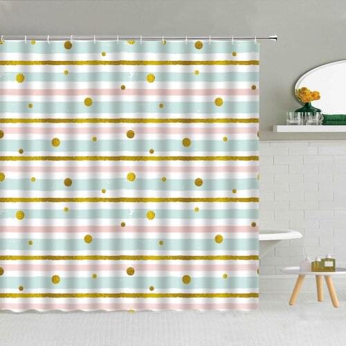 Simple Geometric Shower Curtain Stripes Dots Floral Pattern Polyester Fabric Bathroom Supplies Decor Hanging Curtains With Hooks