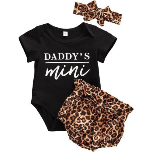 Pudcoco Fast Shipping 0-18M Newborn Baby Girl Clothing Set Short Sleeve Print Letter Jumpsuit Top Bow Leopard 2Pcs Girl Clothing