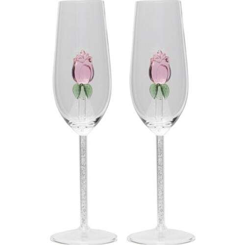 Luxury Creative Transparent Crystal Glass Cup Rose Decoration Goblet Champagne Glasses Cocktail Bar Party Hotel Drinkware