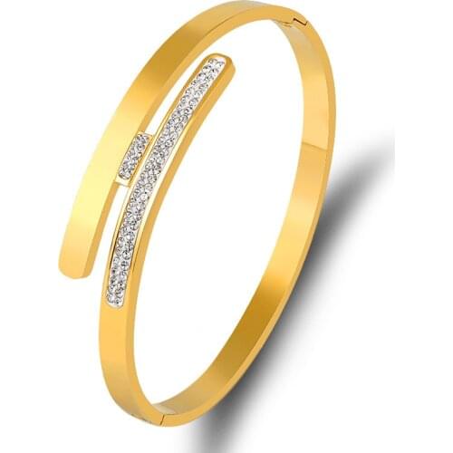 Luxury Stainless Steel Bracelets Bangles For Women Girls CZ Crystal Parallel Bangle Jewelry Cuff Bracelet Gift