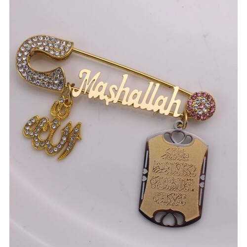 Pink baby pin Quran Vanyakad islam mashallah Turkish evil eye Stainless steel brooch