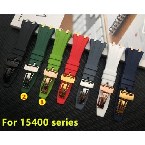 Silicone rubber watchband for AP Strap Folding Buckle 26mm 27mm for Audemars And Piguet watch band 15400/26470/15703 with hooks