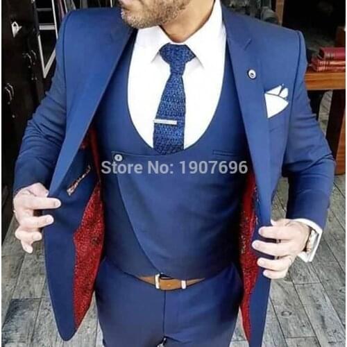 Navy Wedding Groom Tuxedos for Slim Fit Man Suits Fashion 3 Piece Set Jacket Pants Vest Notched Lapel Male Suit